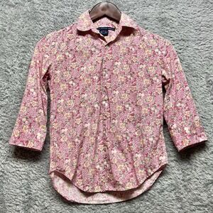 Ralph Lauren Sport Top Girls XS Pink Floral Long Sleeve Button‎ Up Slim Preppy